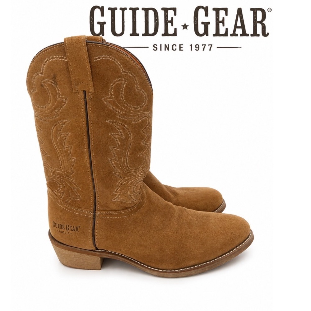 Guide Gear Mens Tan Suede Leather Western Cowboy Boots 12 XW Stitched Mid Calf